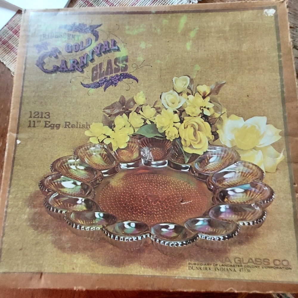 New in the box carnival glass egg holder